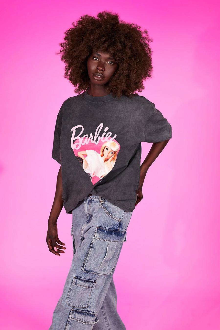 T-shirt oversize di Barbie con grafica di cuore e stampa, Black nero