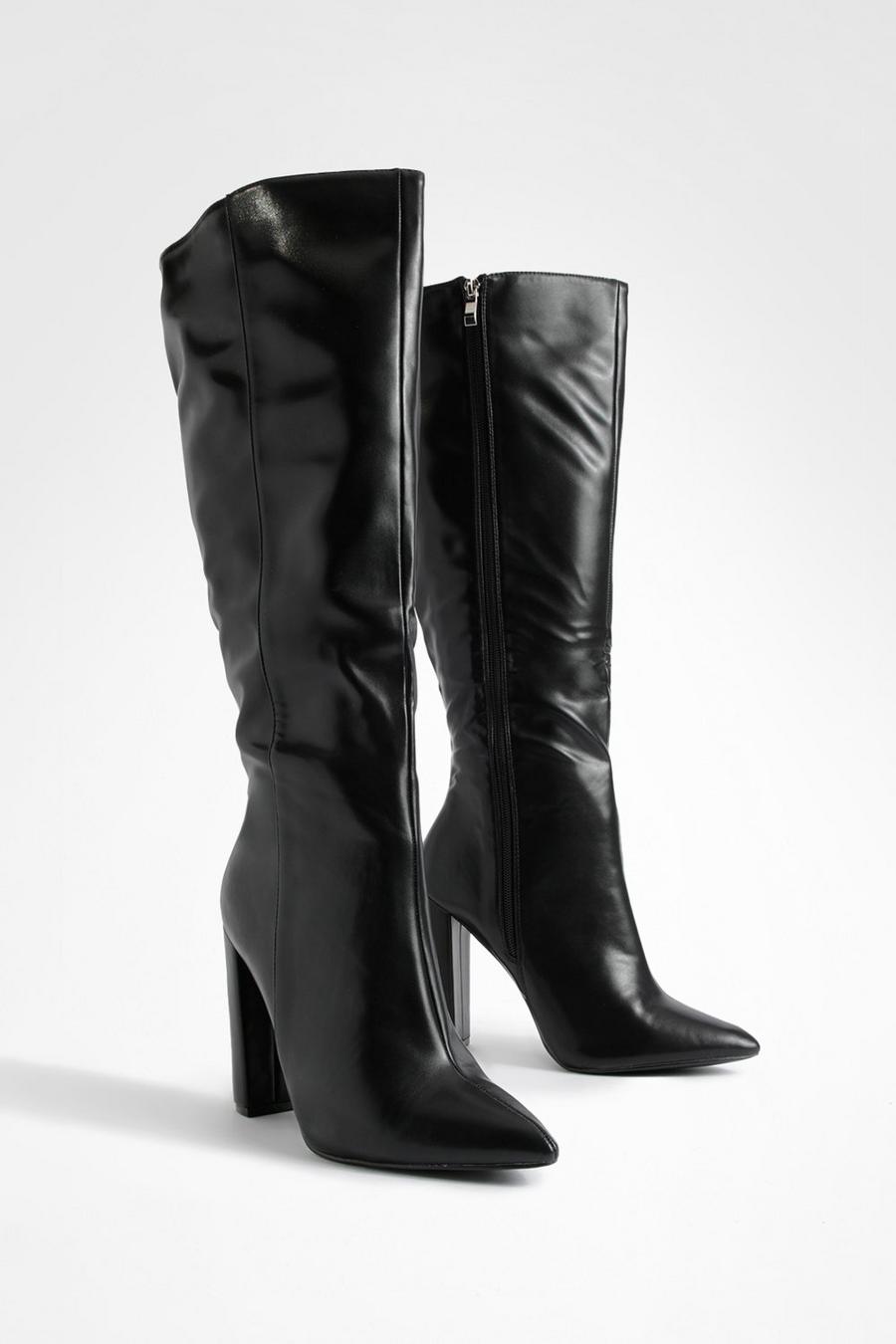 Black svart Wide Fit Pointed Toe Knee High Boots image number 1
