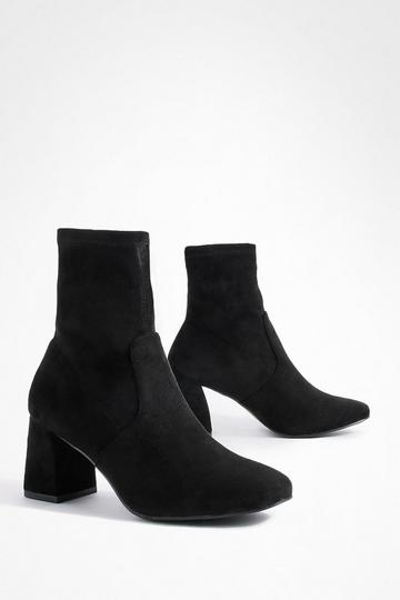 Black Wide Width Square Toe Block Heeled Boots