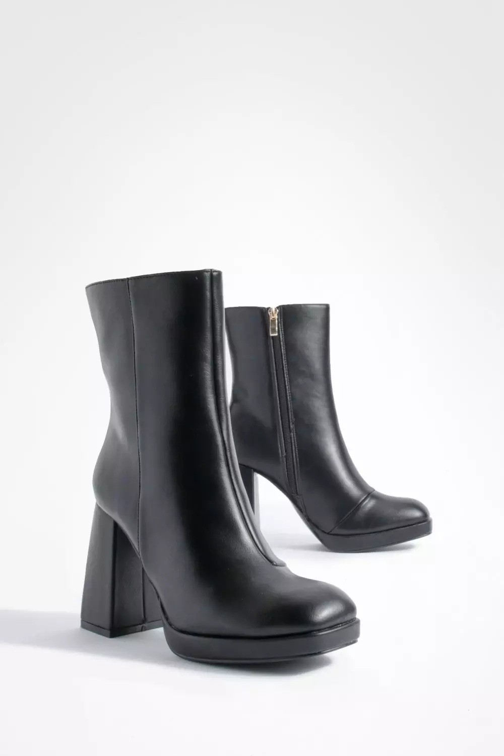 Black Wide Fit Platform Block Heel Boots alternative image