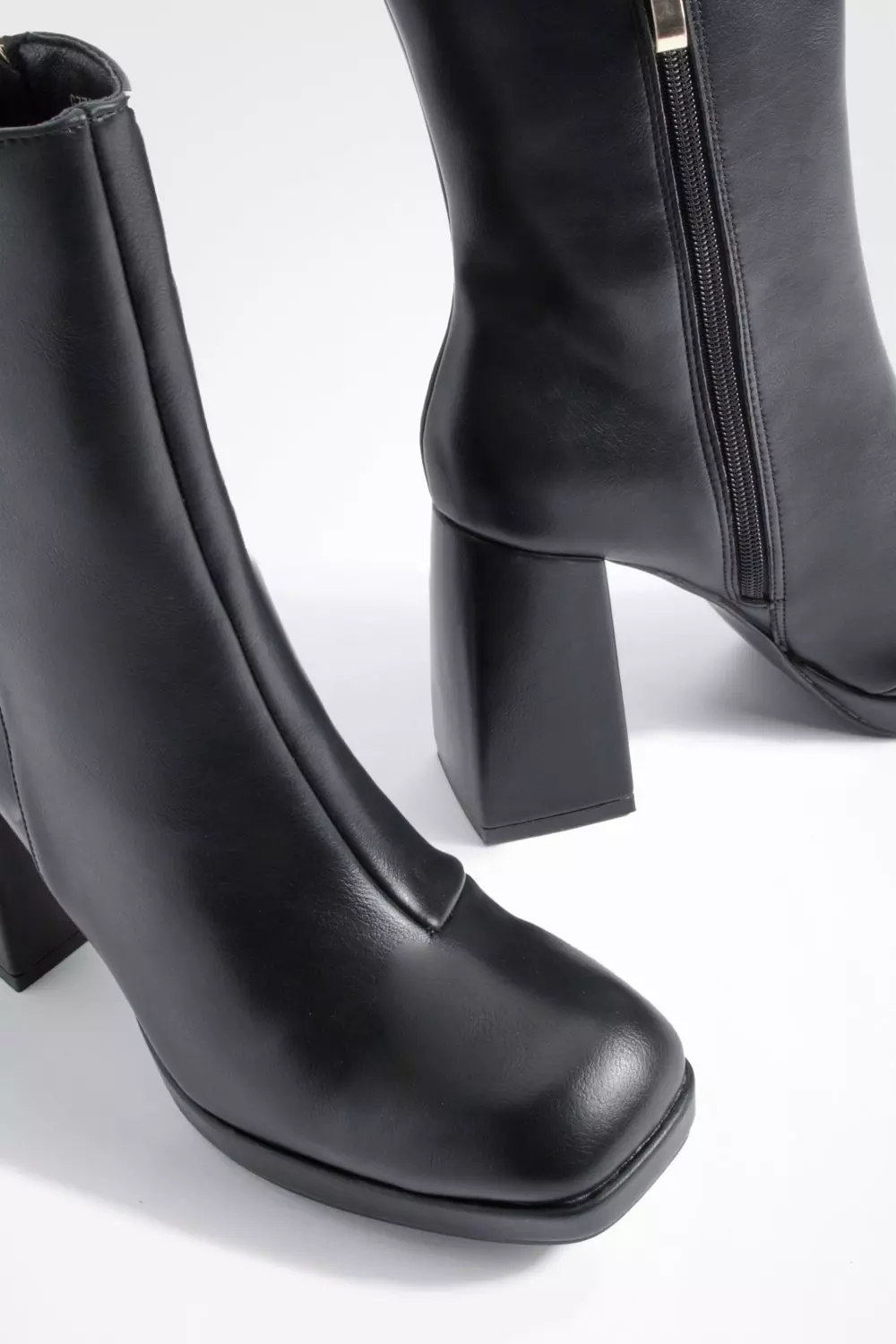 Black Wide Fit Platform Block Heel Boots alternative image