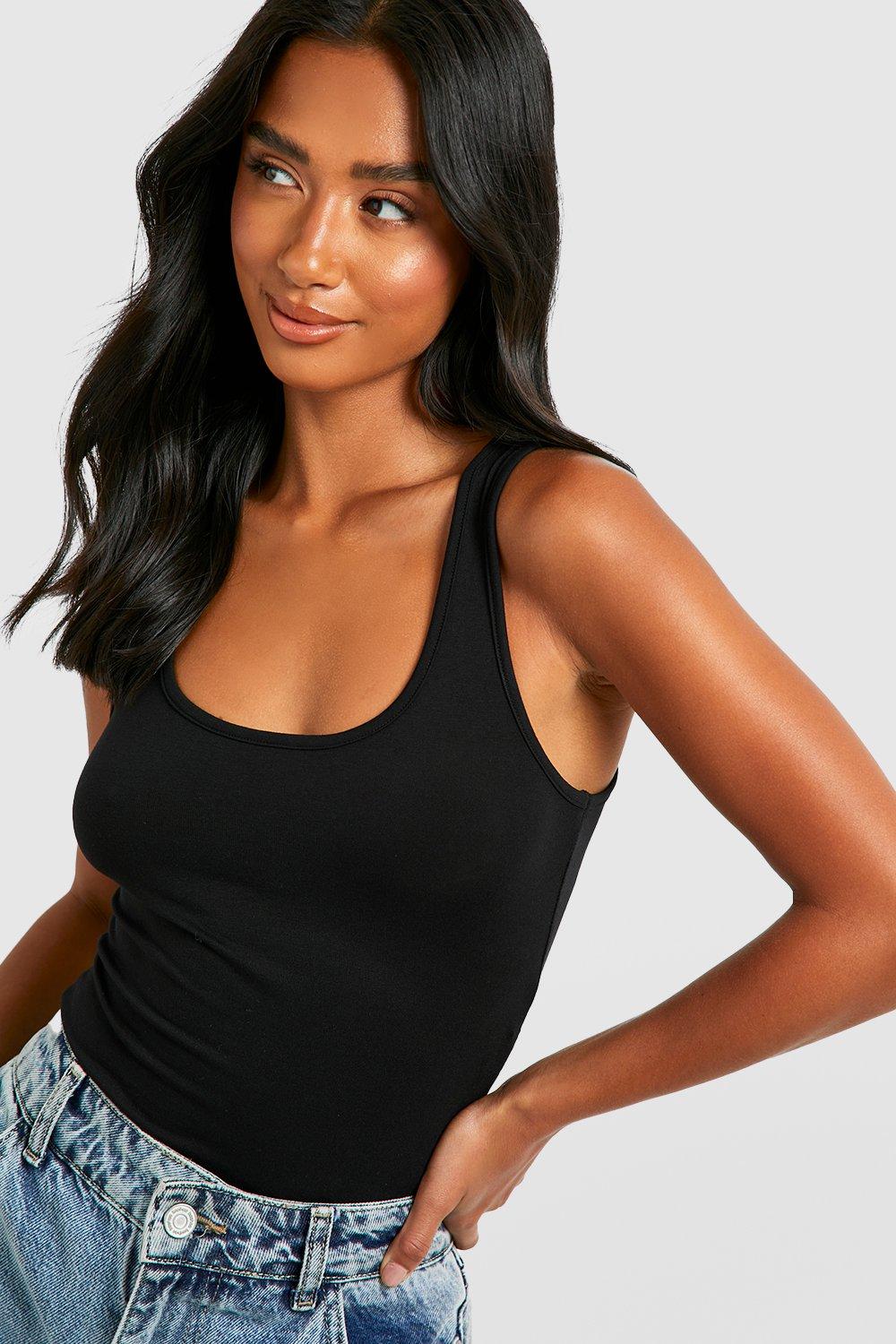 Petite Basic Scoop Vest Bodysuit boohoo