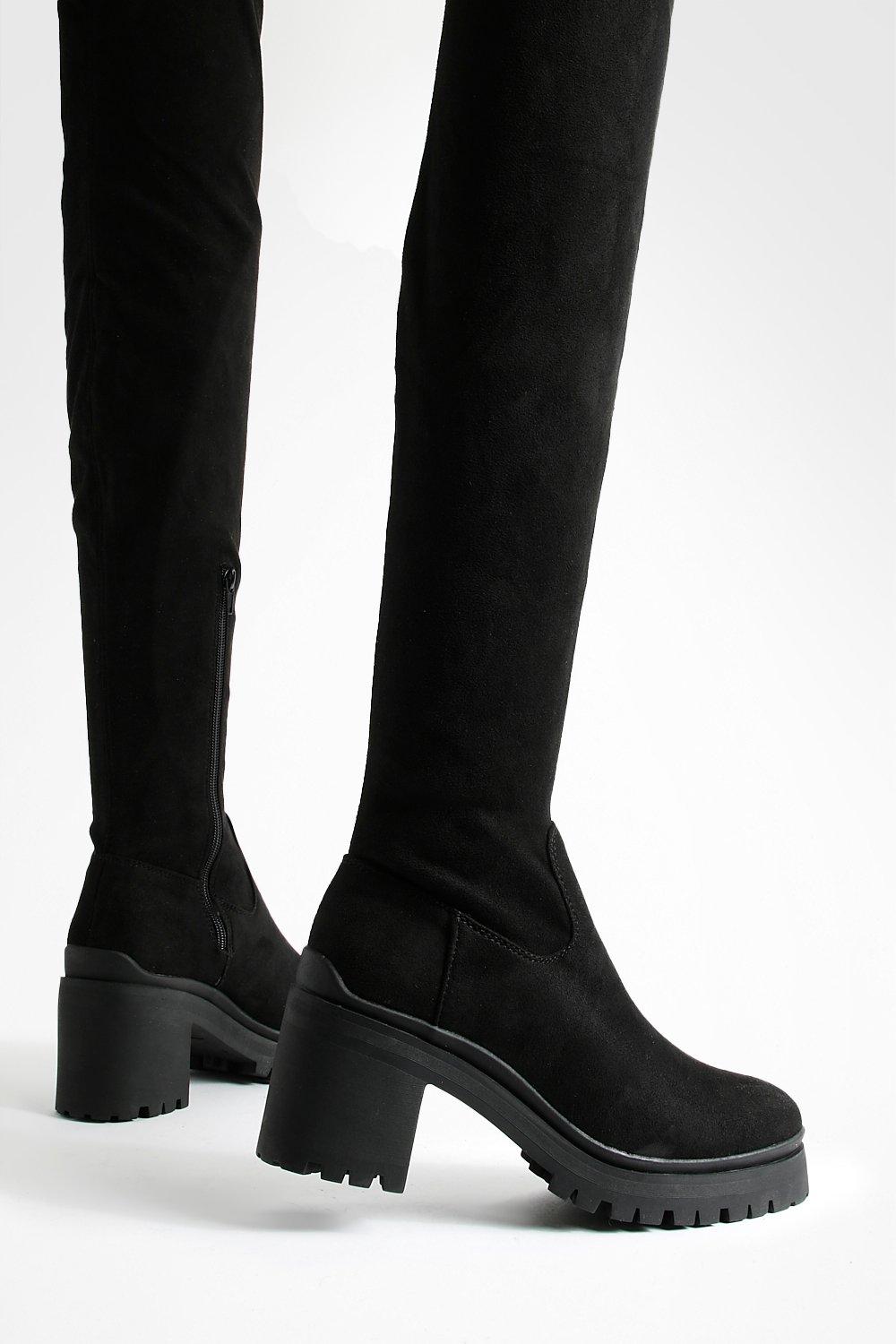 Thigh High Chunky Heeled Boots