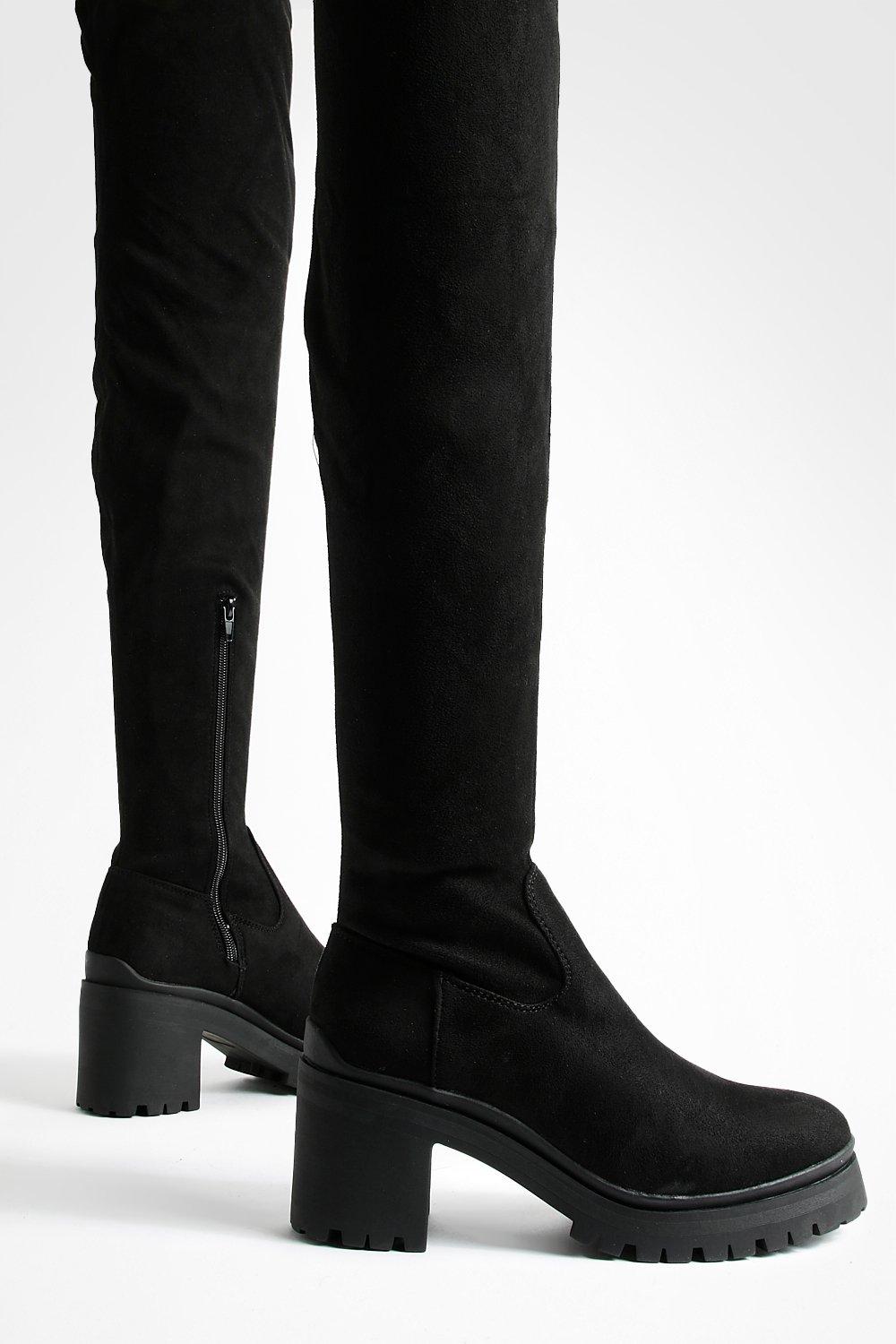 Black knee high boots with 2024 thick heel