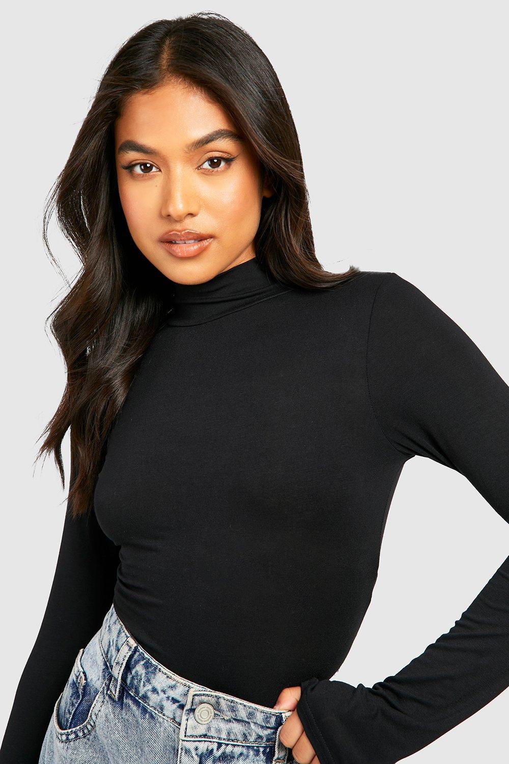 Petite Black Basic High Neck Bodysuit