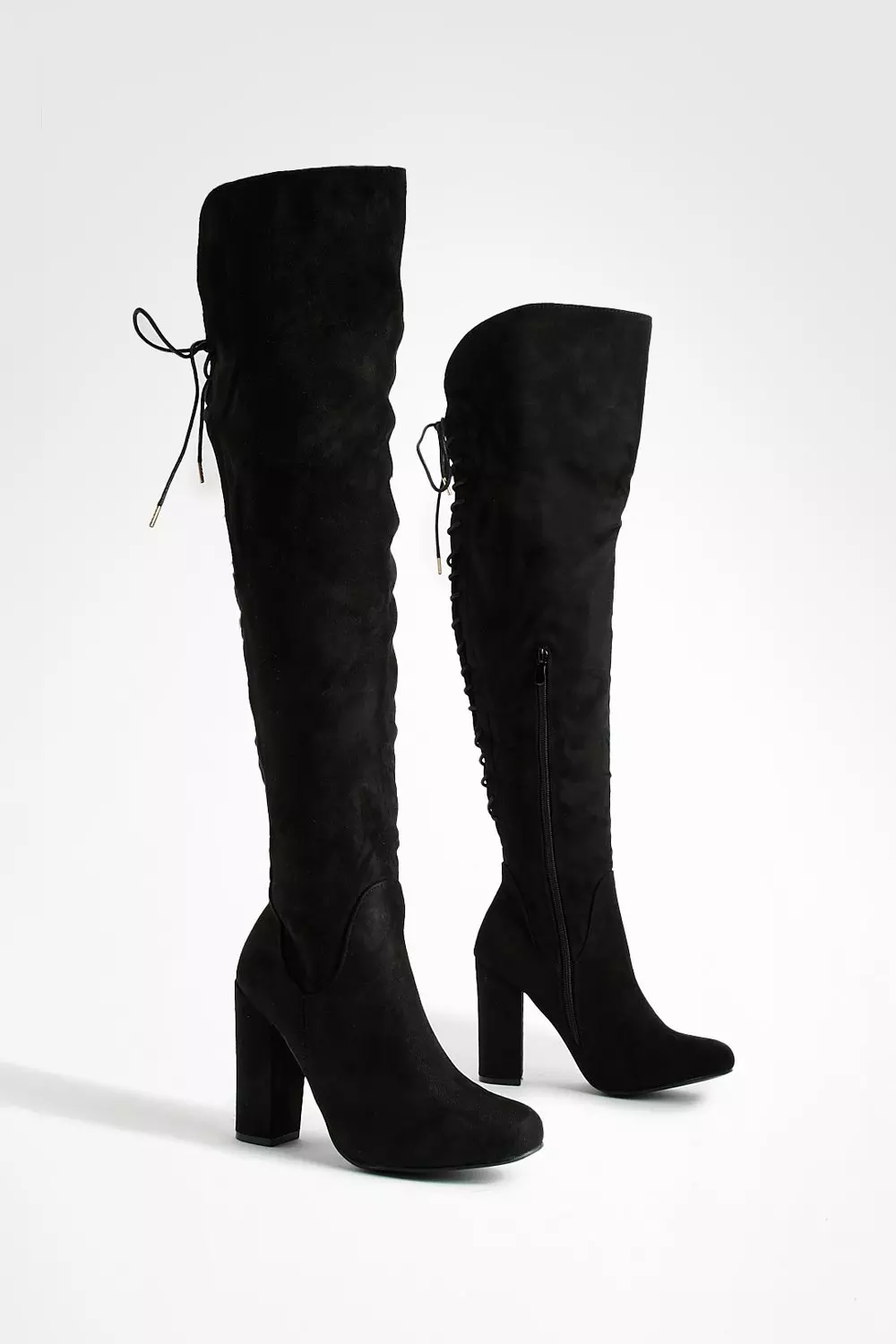 Black lace up over the knee boots best sale