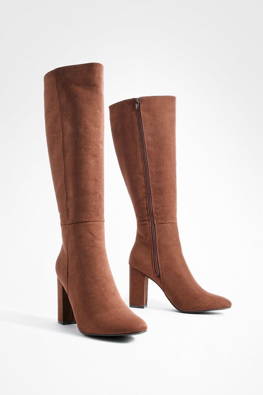 Chocolate brown Knee High Heeled Boots image number 1