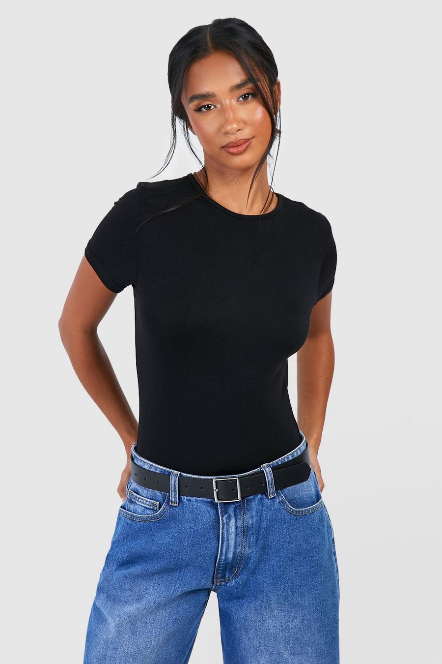 Black Petite Basic Jersey Short Sleeve Bodysuit