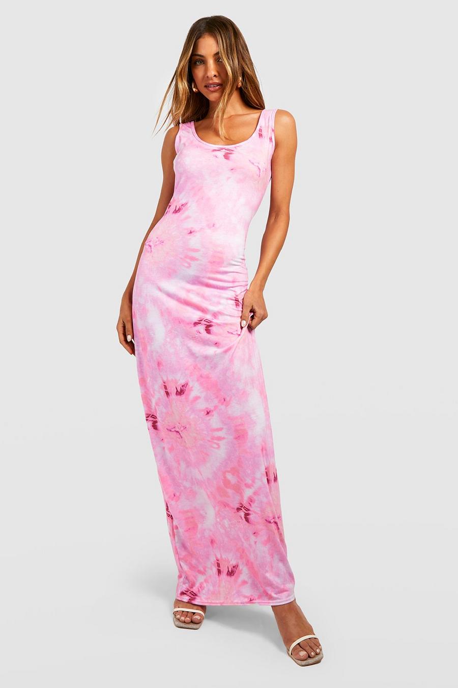 Vestido maxi con estampado efecto mármol, Pink image number 1