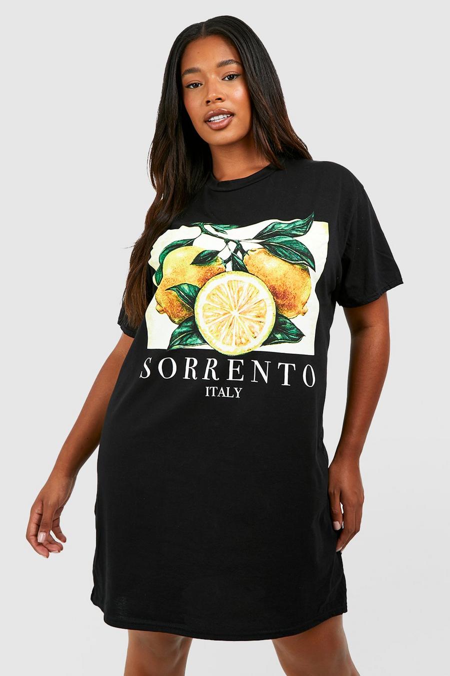 Grande taille - Robe t-shirt oversize à slogan Sorrento, Black