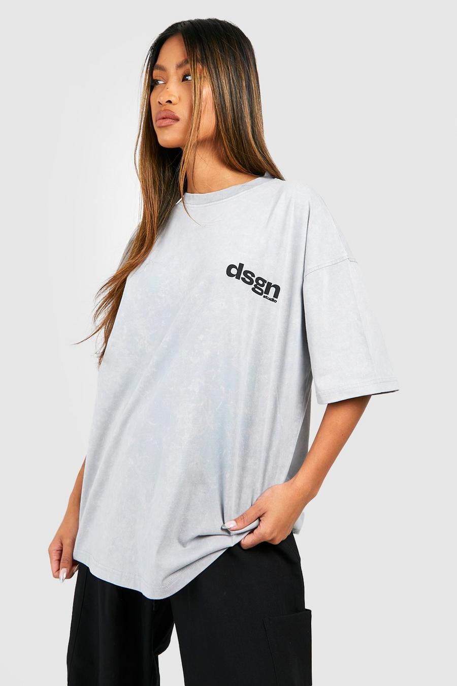 Grey gris Washed Dsgn Studio Puff Print Oversized T-shirt 