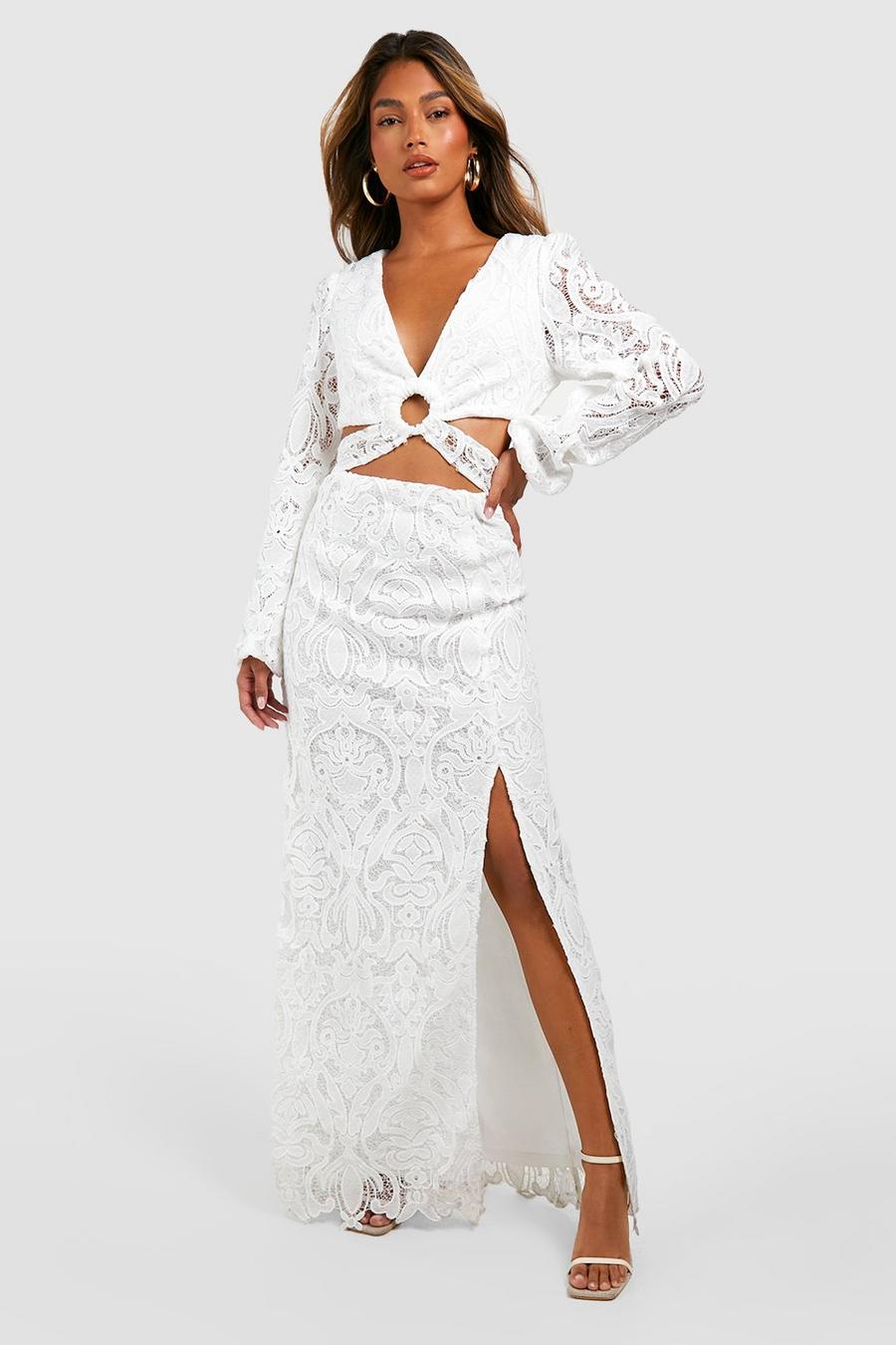 White blanc Premium Lace Cut Out Maxi Dress