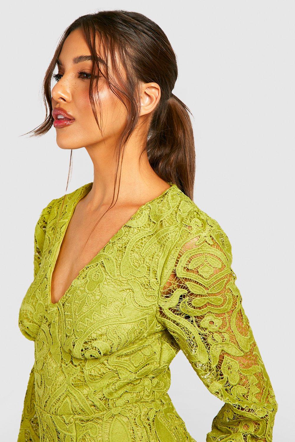 Boohoo yellow lace clearance dress