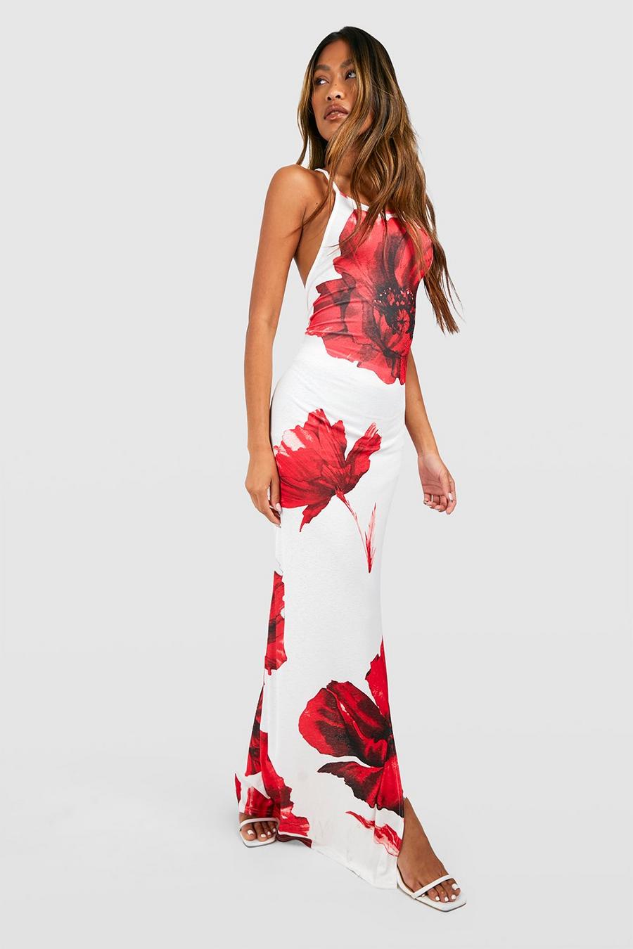 White Floral Print Maxi Dress image number 1