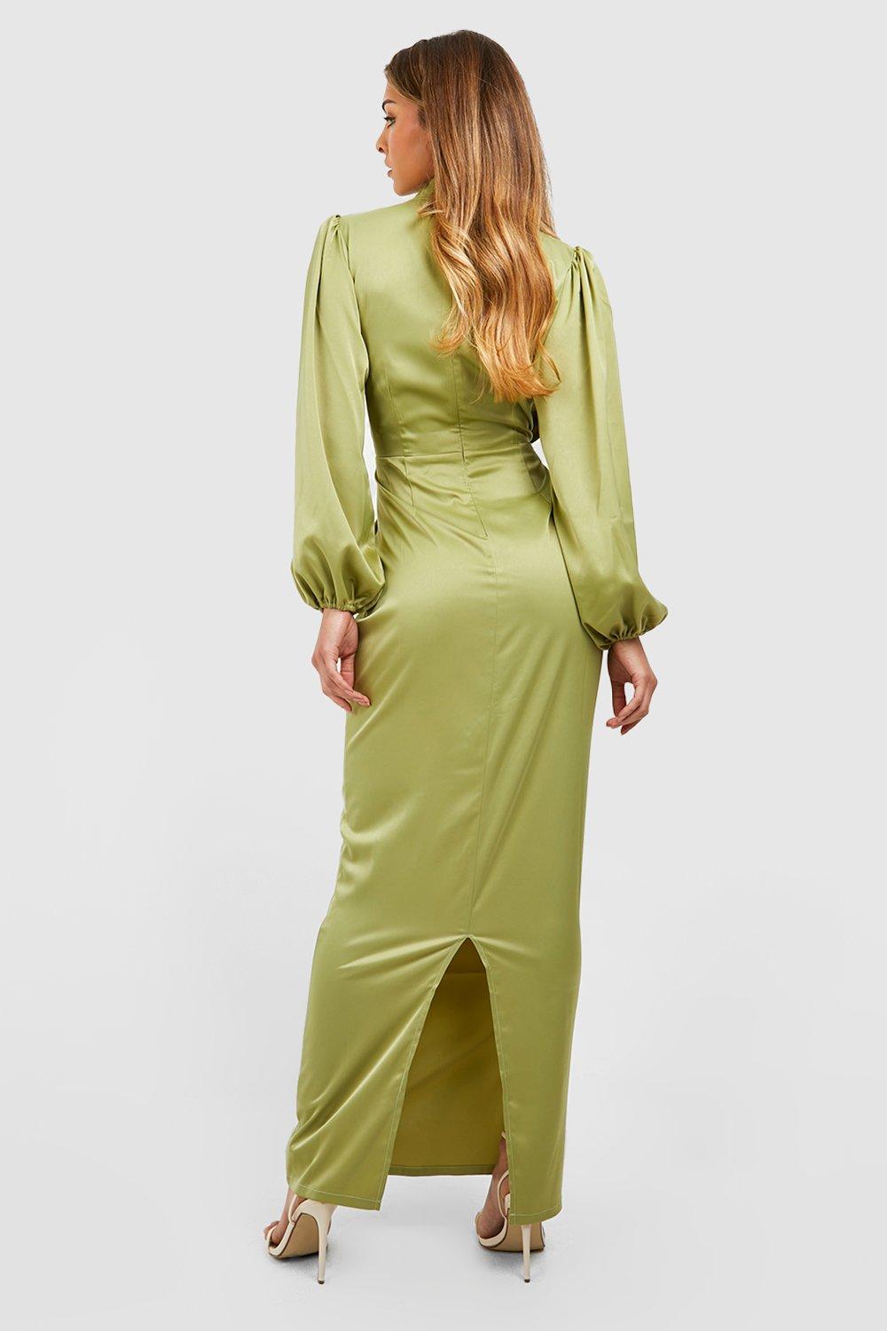 Olive green long on sale sleeve maxi dress