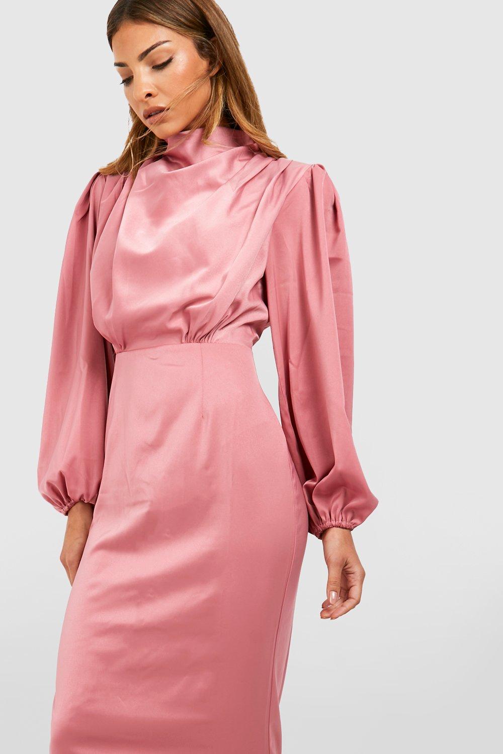 Boohoo pink hotsell satin dress