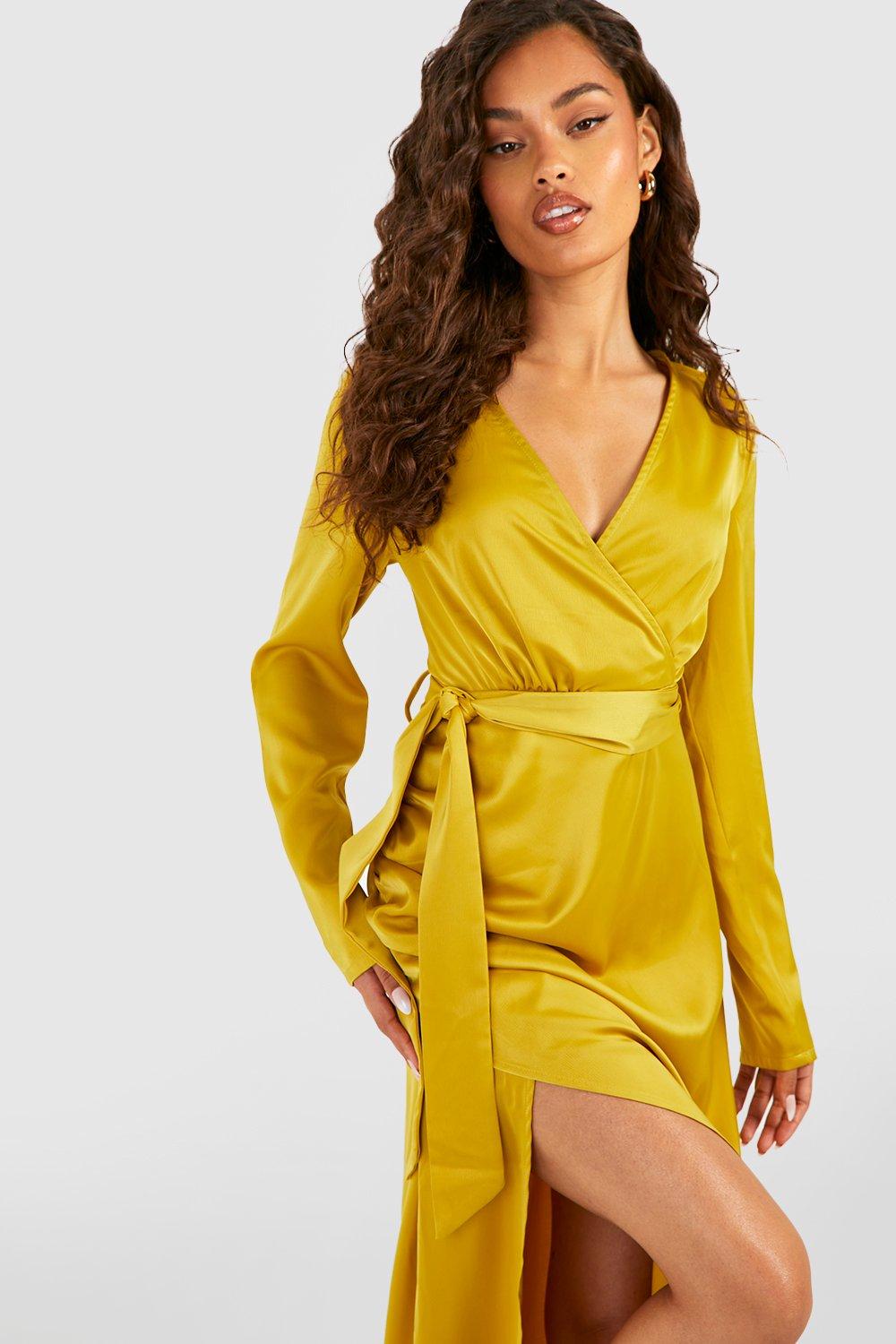 Long yellow shop satin dress