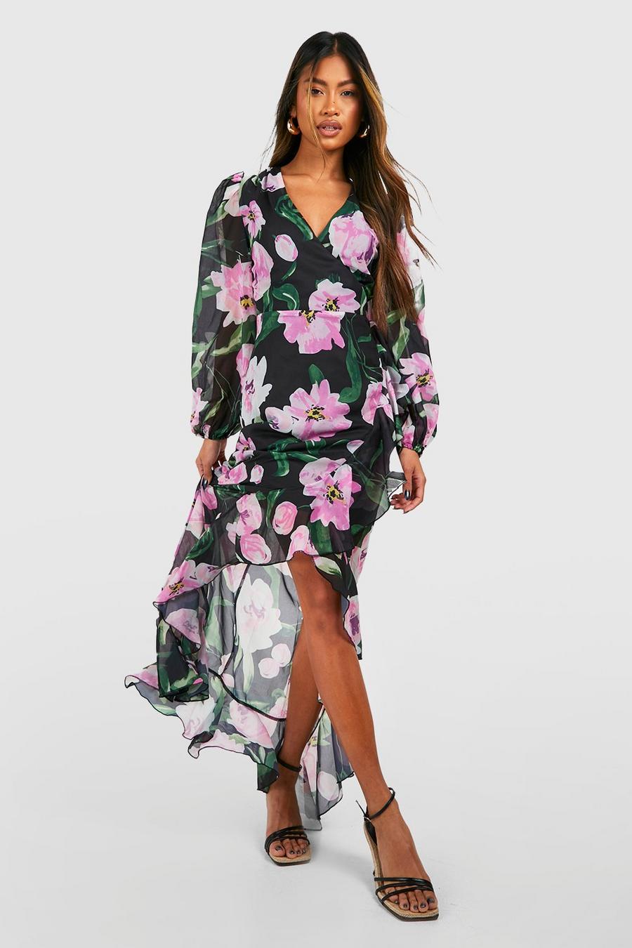 Women's Floral Chiffon Frill Detail Maxi Dress | Boohoo UK
