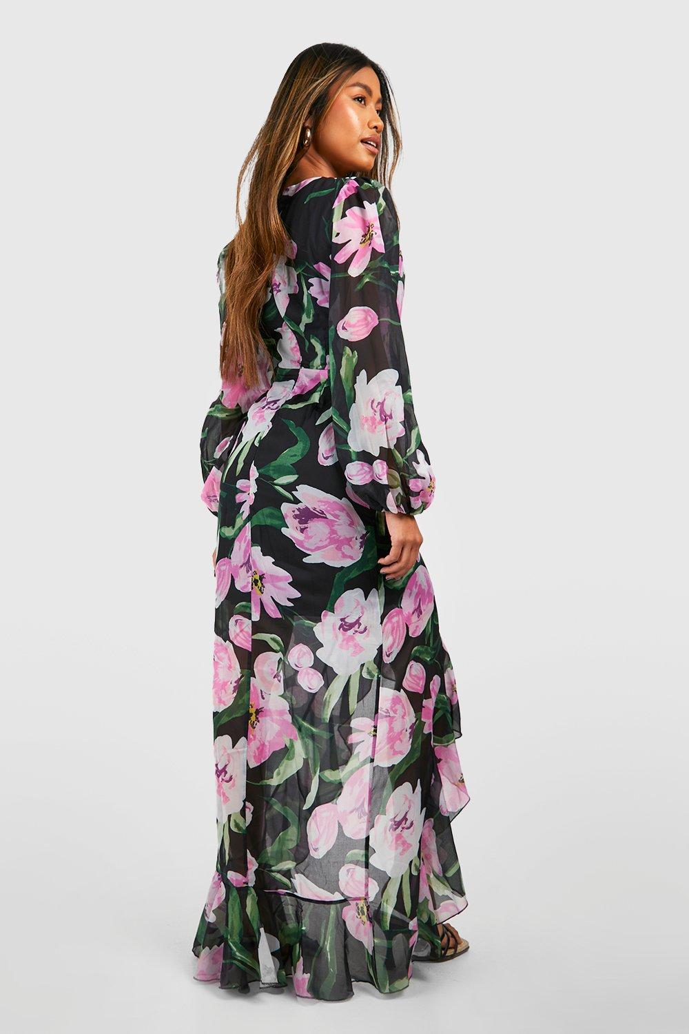 Floral chiffon maxi dress long clearance sleeve