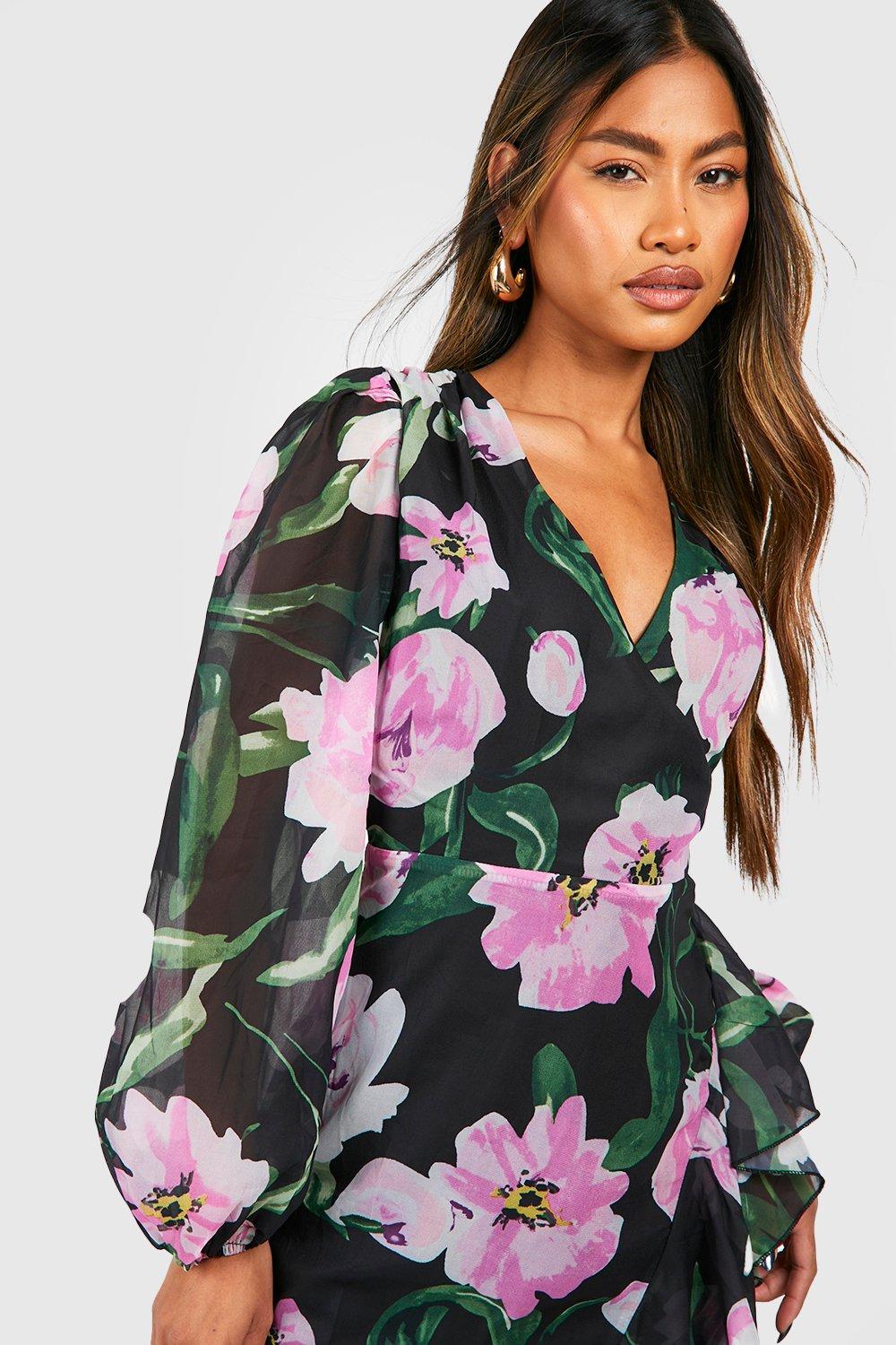 Floral Chiffon Frill Detail Maxi Dress boohoo