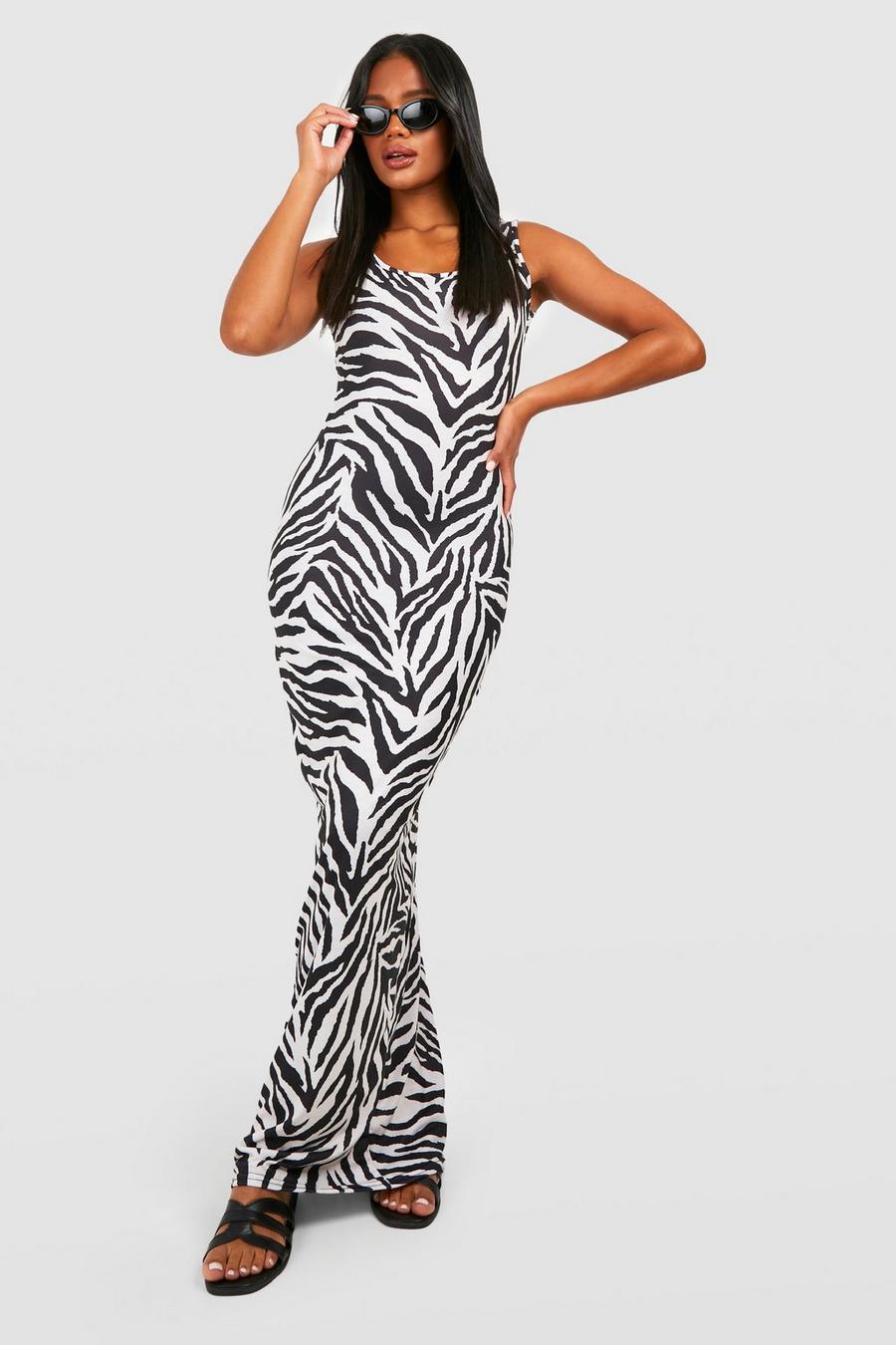 Black Zebra Print Maxi Dress