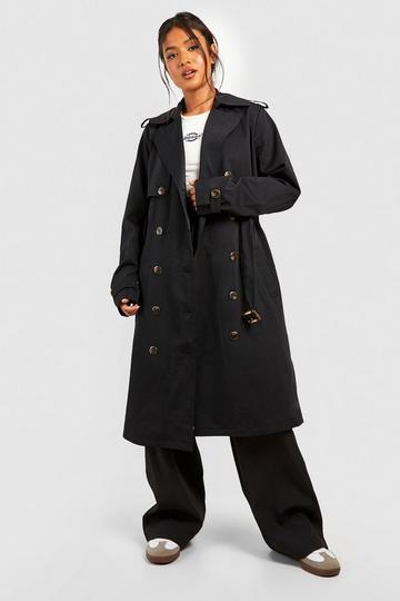 Petite Premium Detail Belted Trench black