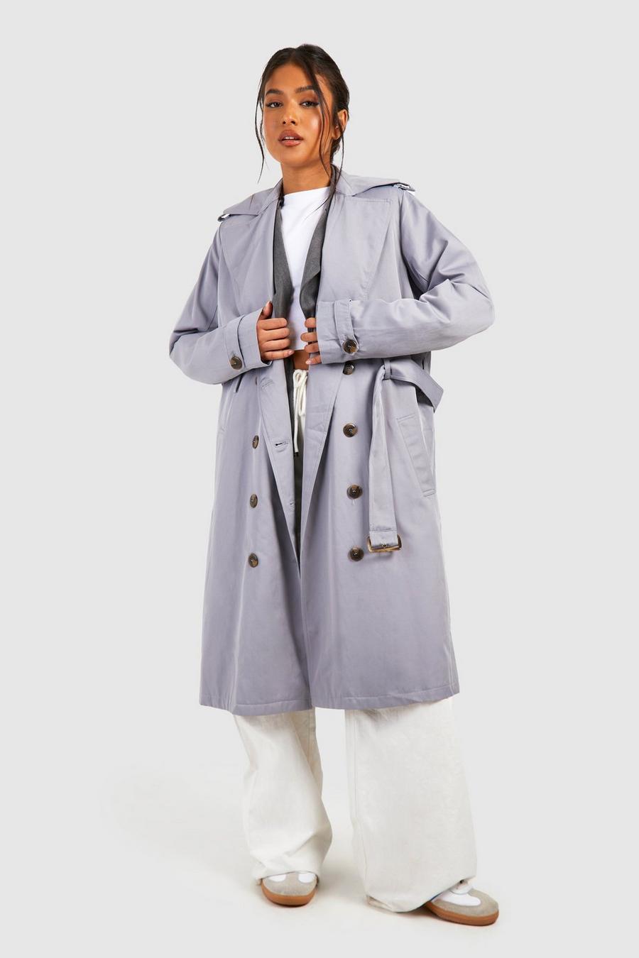 Petite Premium Trenchcoat mit Gürtel und Detail, Grey