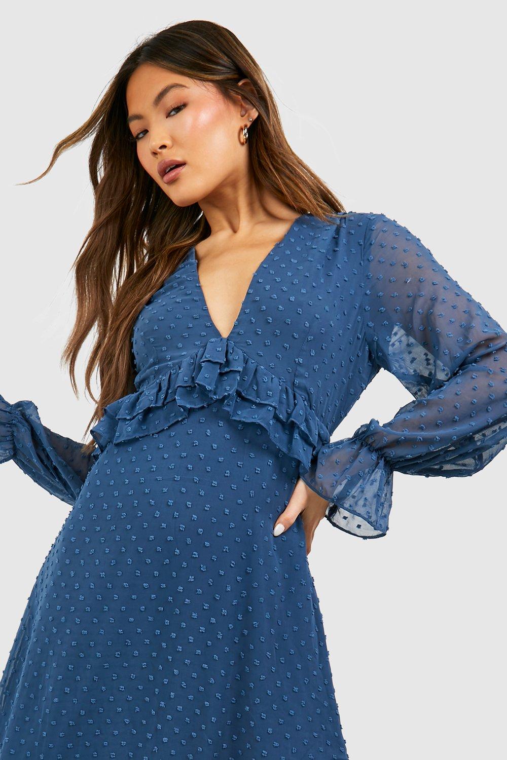 Boohoo flare sleeve shop lace dress in navy