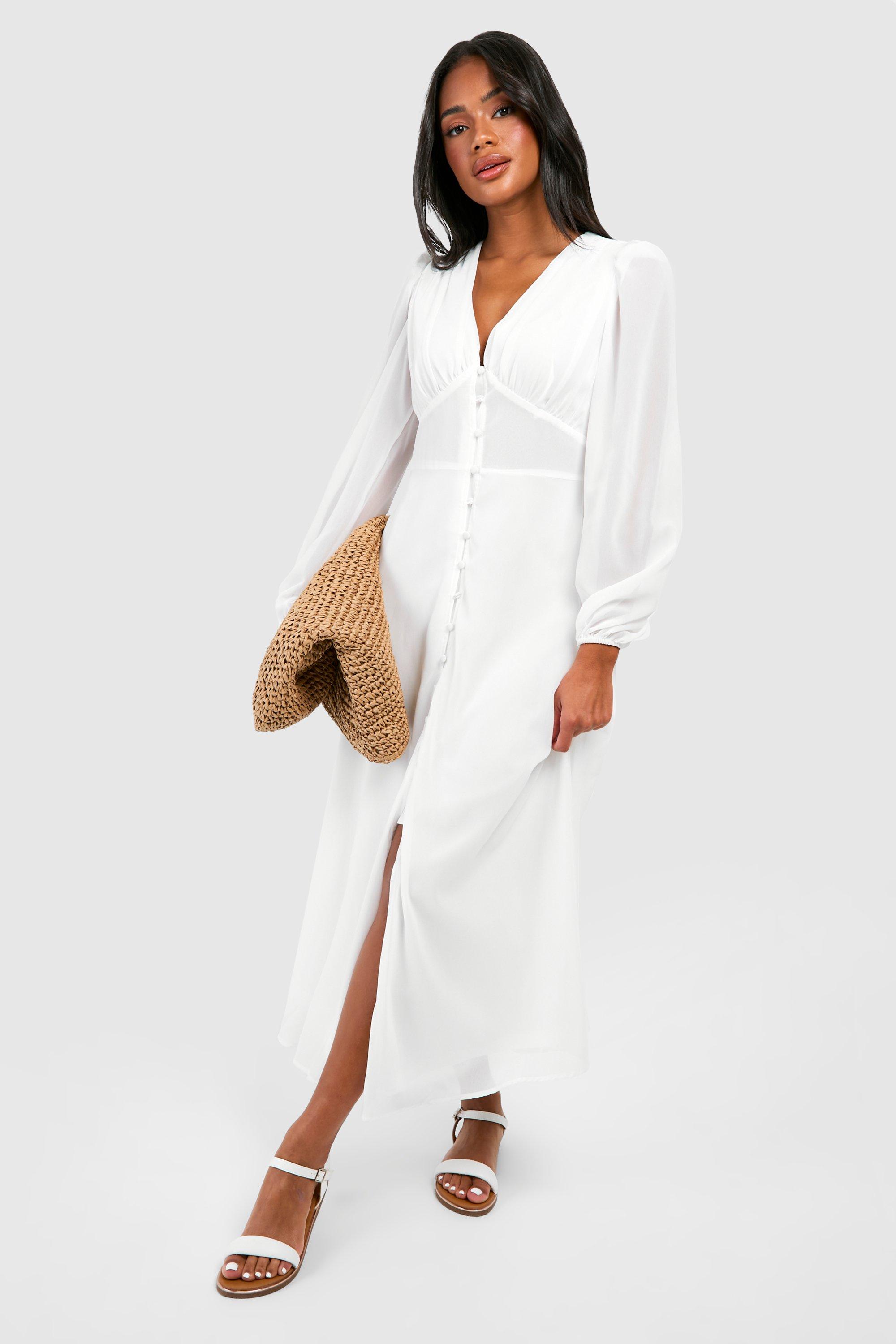 White midi sale button dress