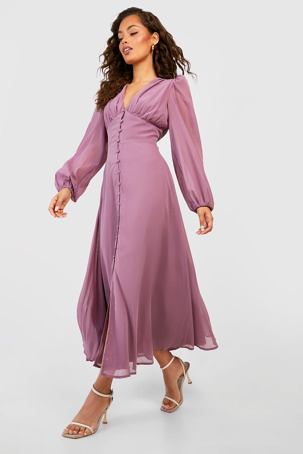 Puff Sleeve Button Through Midi Dress boohoo