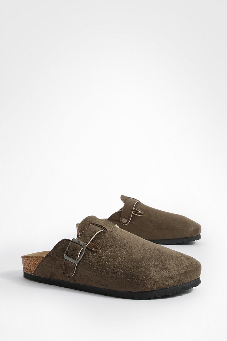 Khaki Wide Fit Tonal Buckle Closed Toe Clogs  image number 1