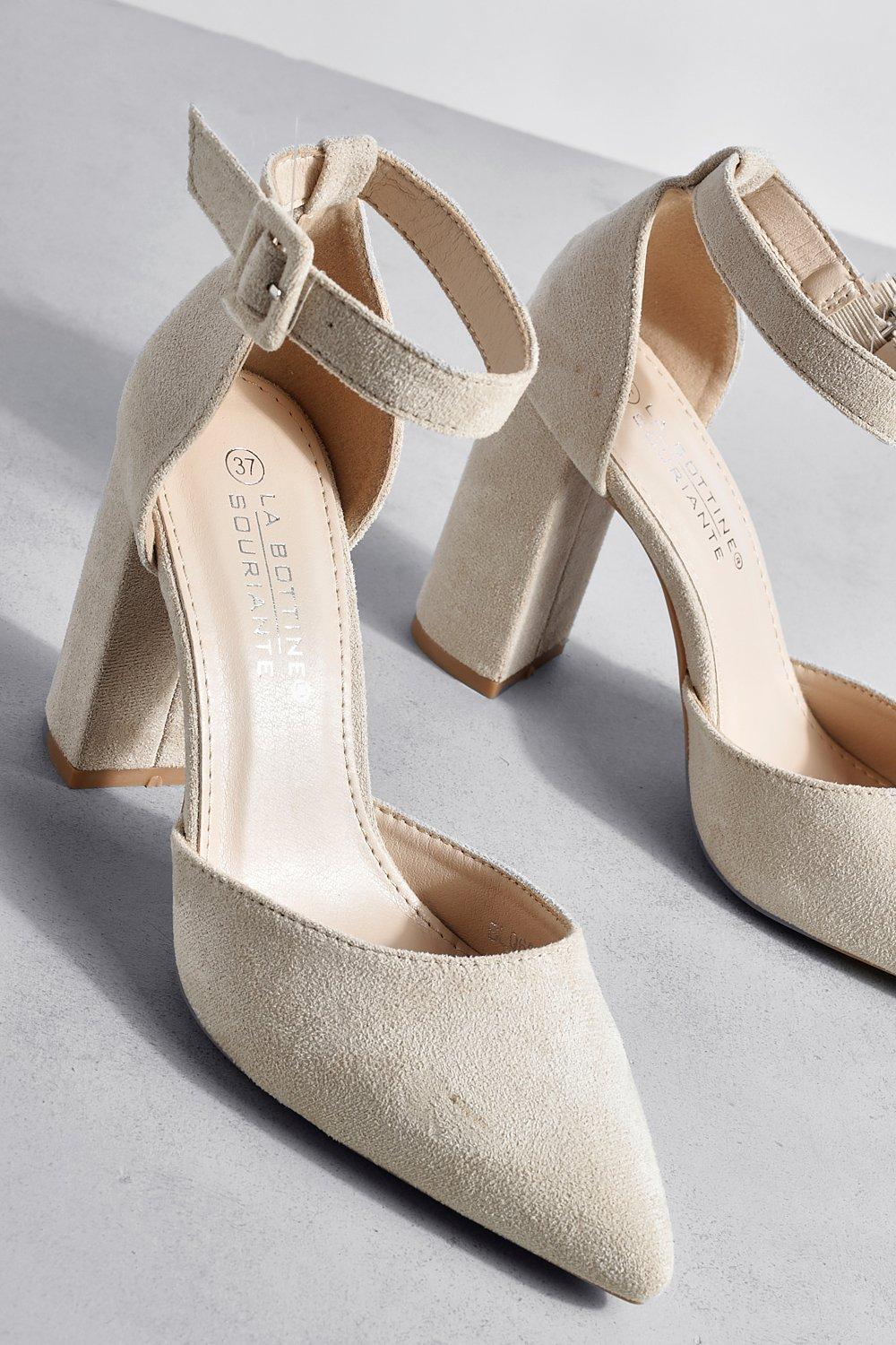 Beige mid outlet heel court shoes