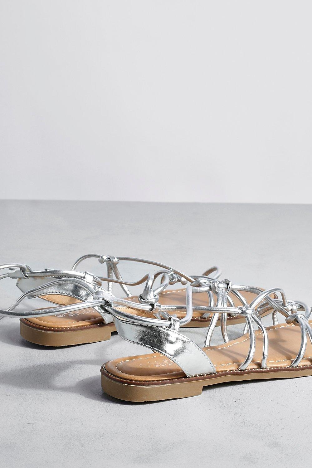 silver flat gladiator sandals