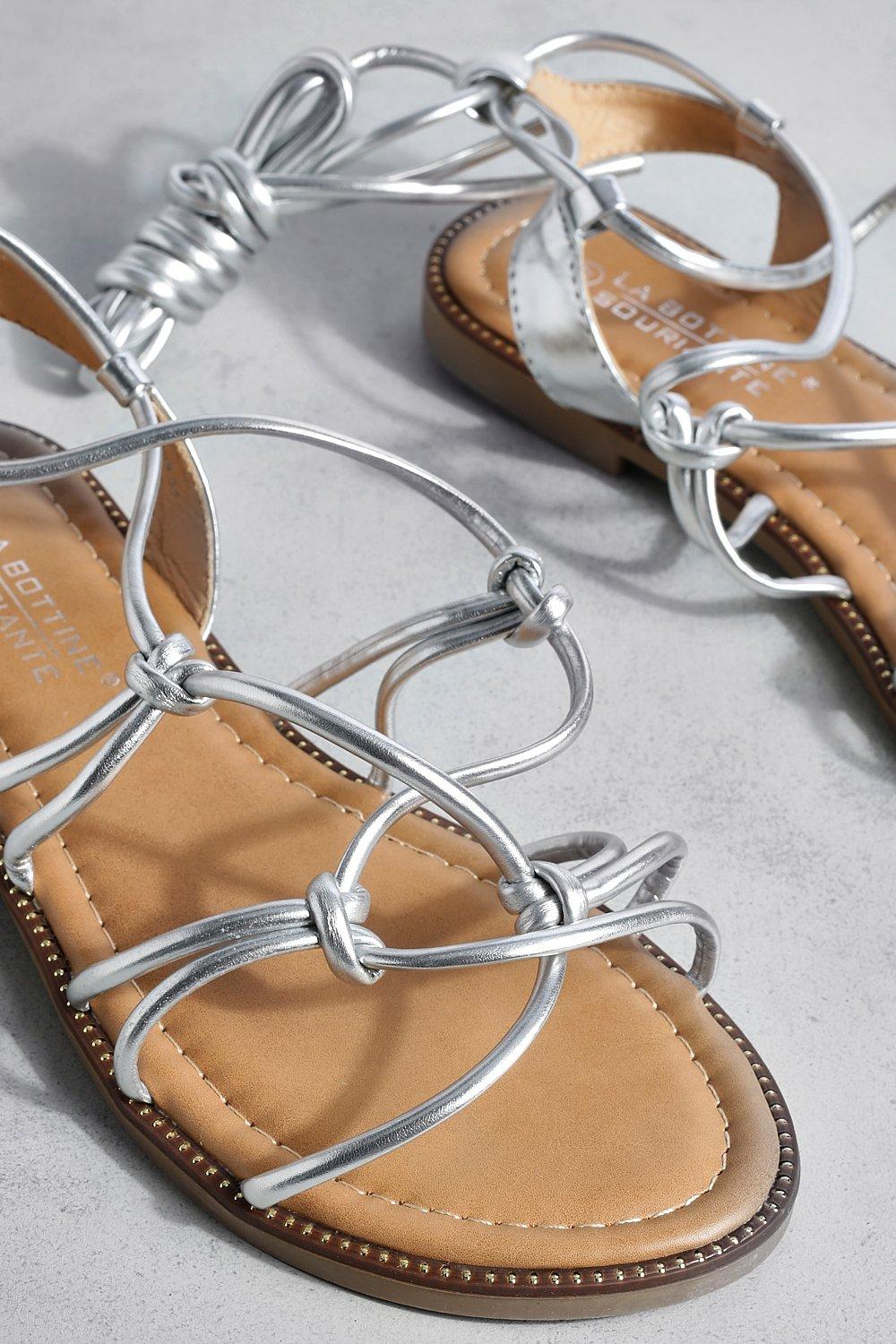 Silver cheap strappy flats