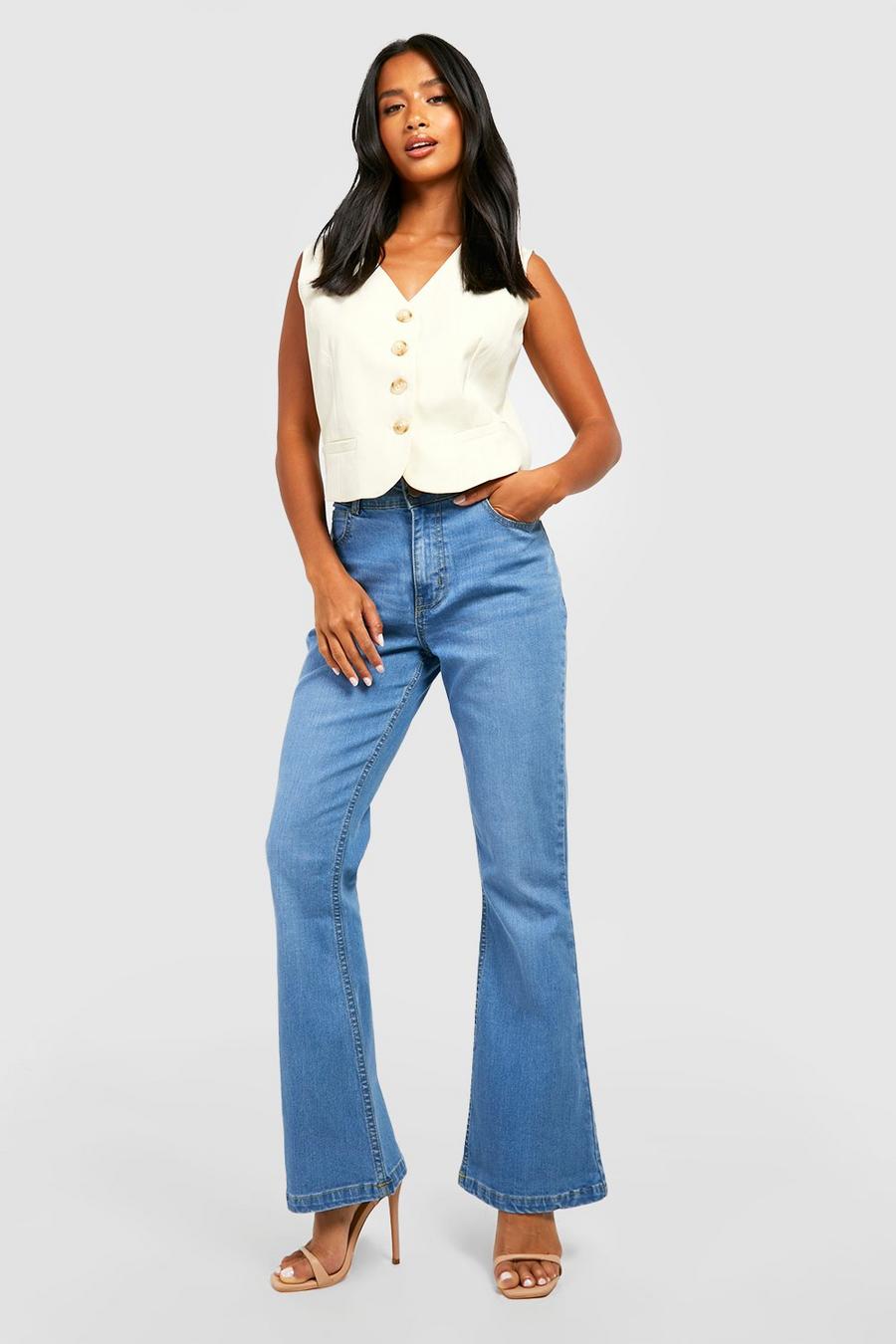 Stradivarius Tall stretch flare jeans with split detail in light