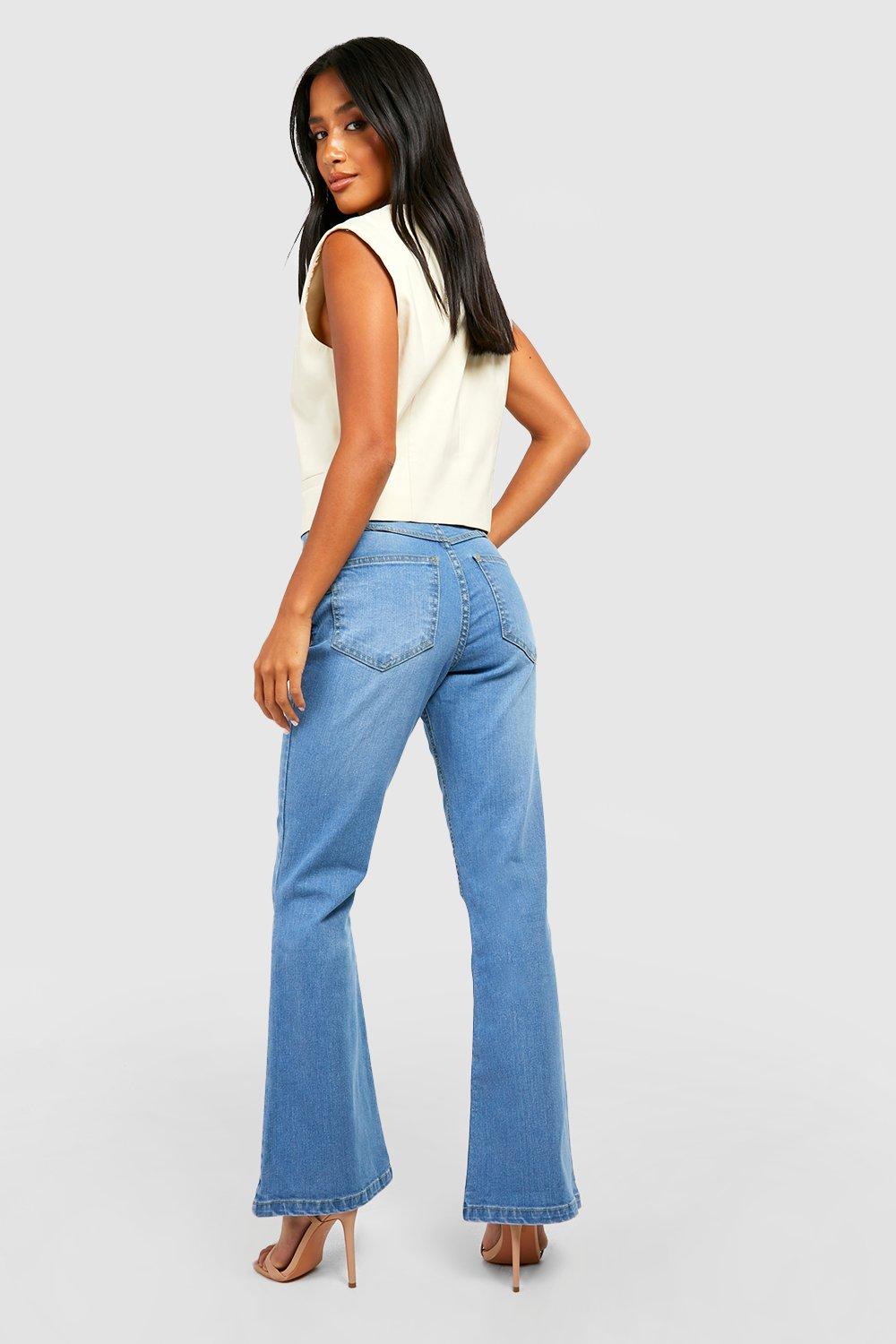 High Waisted Butt Shaping Skinny Split Hem Flared Jeans