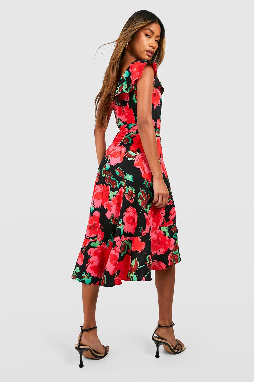 Boohoo red floral store dress