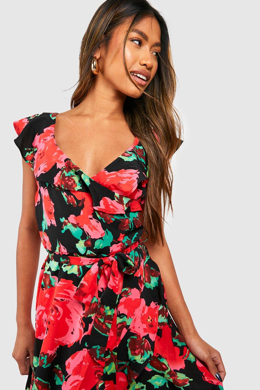 Floral Wrap Midi Dress