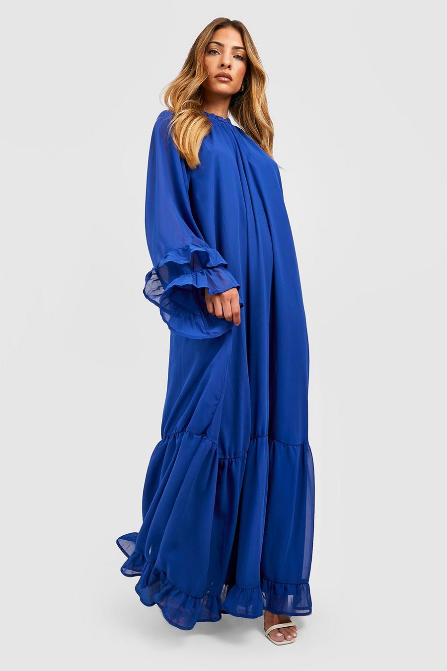 Cobalt Chiffon Flare Sleeve Maxi Smock Dress image number 1