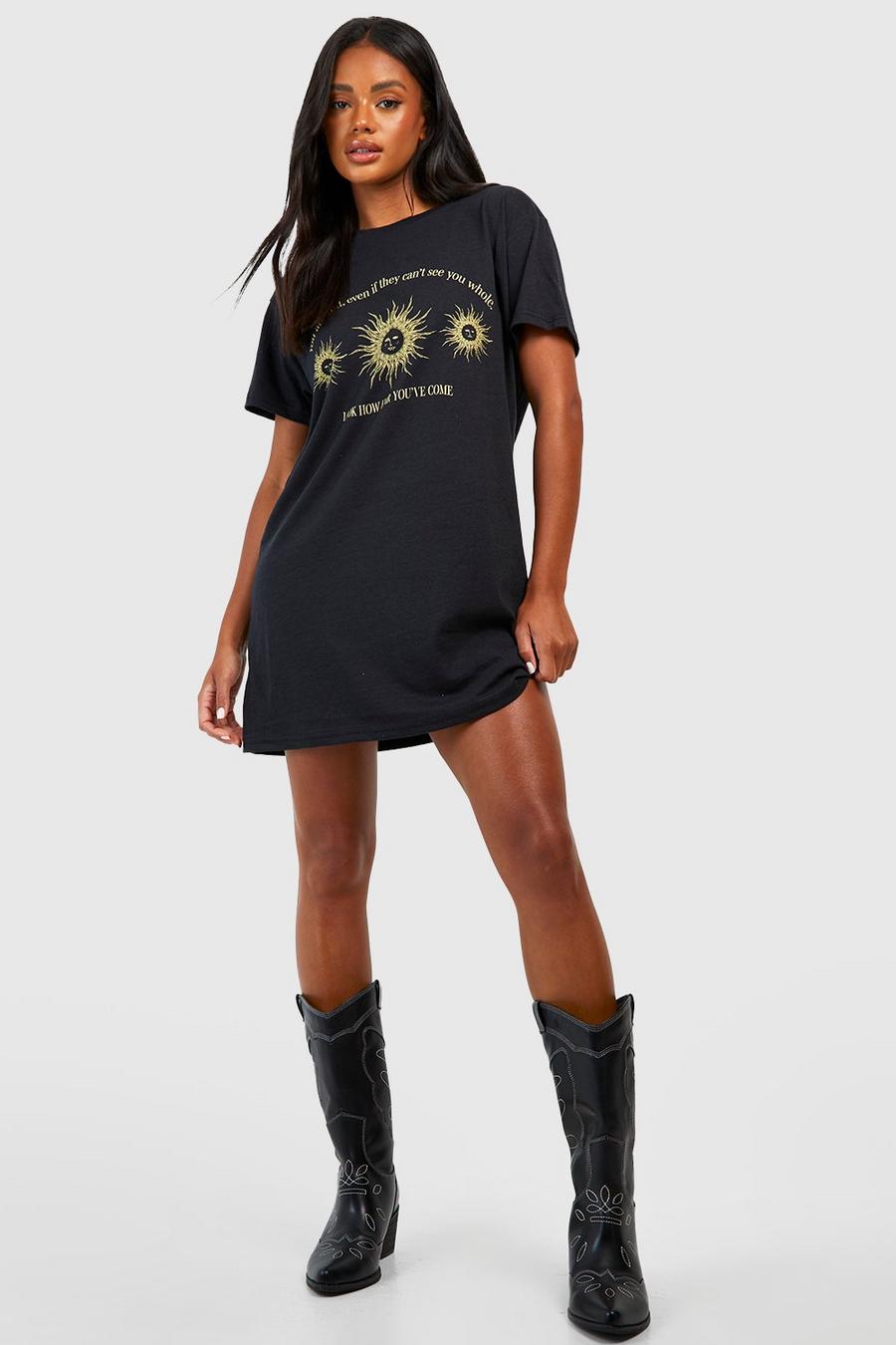 Black Celestial Print Oversized T-shirt Dress image number 1