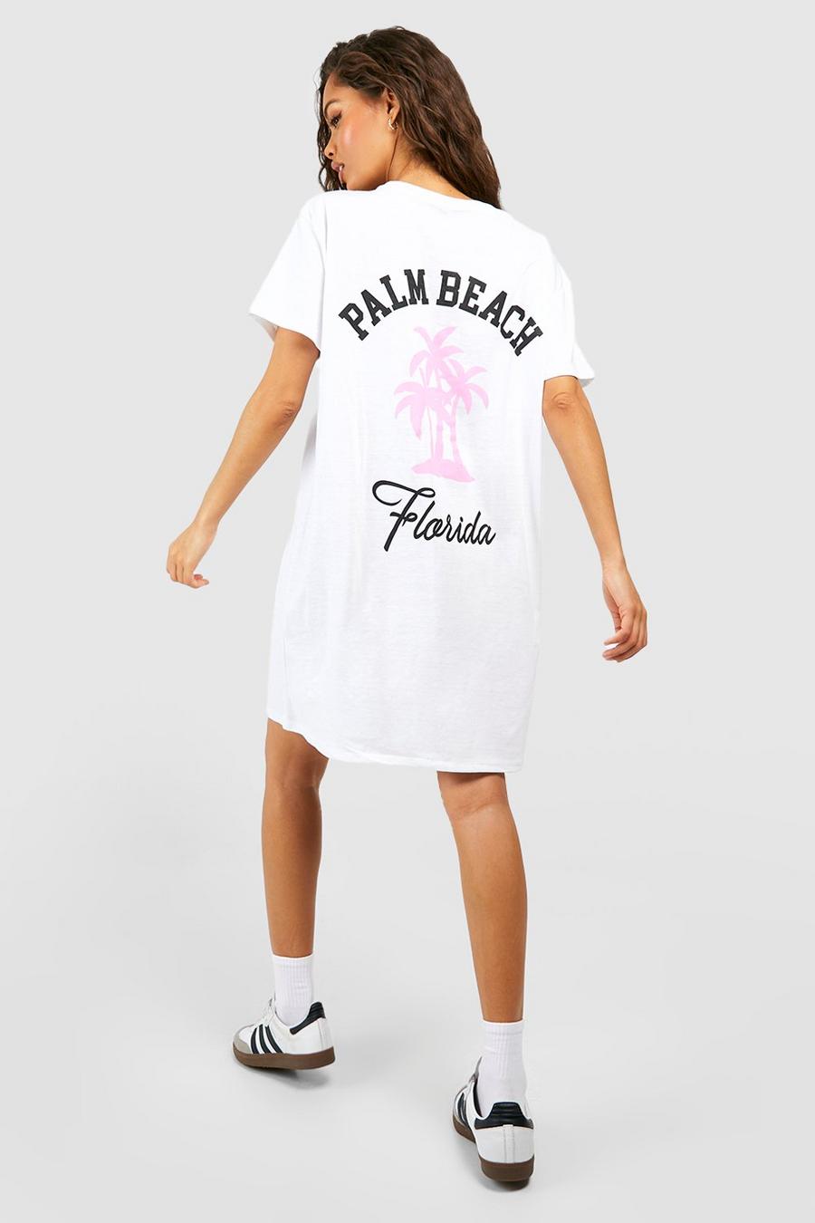 Oversize T-Shirt-Kleid mit Palm Beach Print, White image number 1
