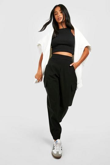 Petite Cuffed Hem Cargo Trouser black