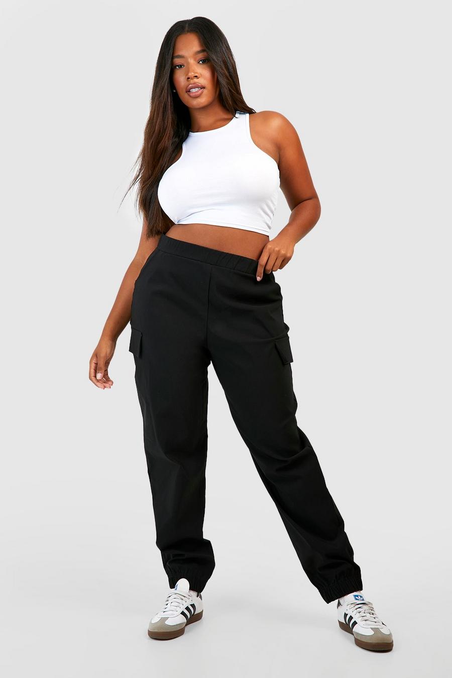 Black Plus Super Stretch Fitted Cargo Pants image number 1