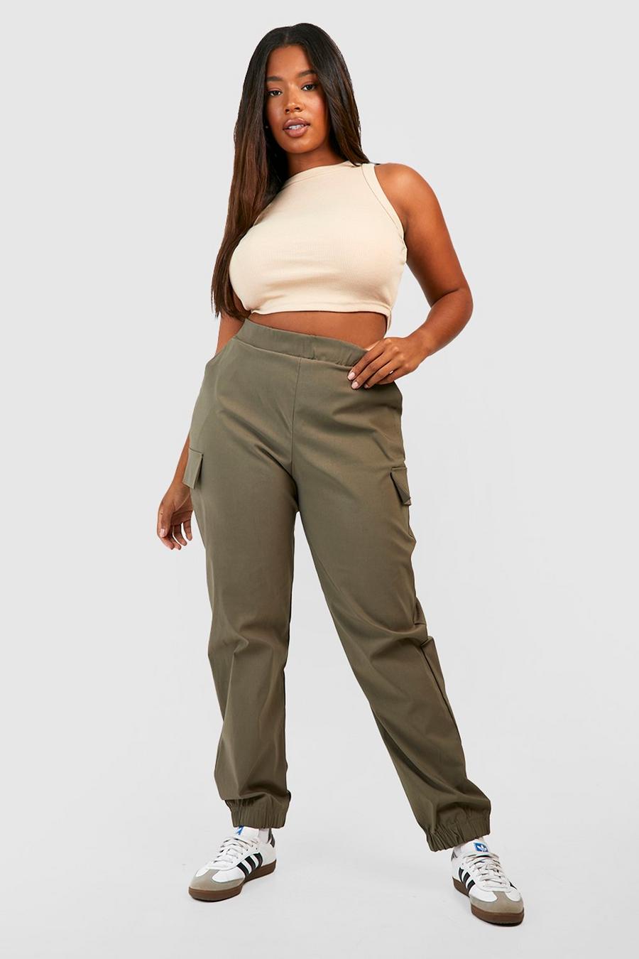 Khaki Plus Super Stretch Fitted Cargo Trousers image number 1