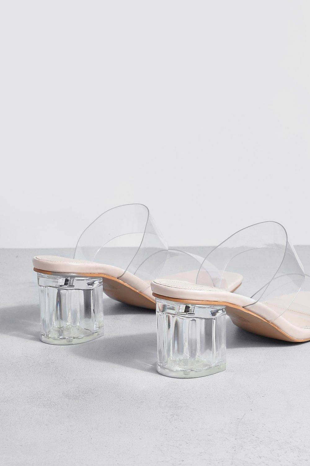 Clear Double Strap Low Block Mule