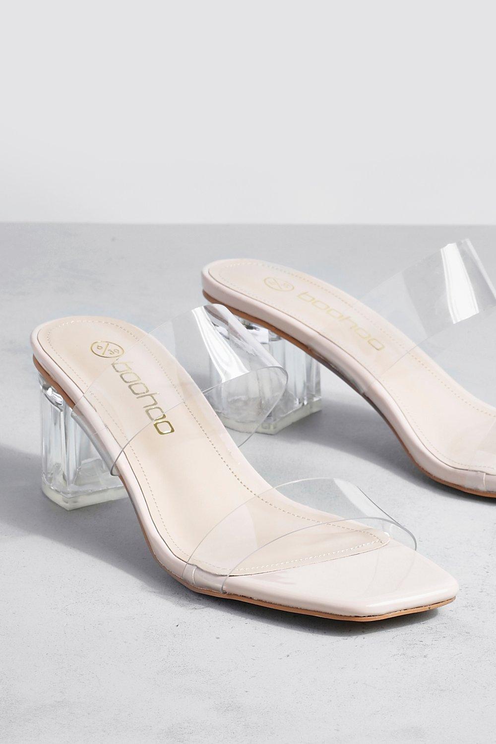 Clear strap low store block heels