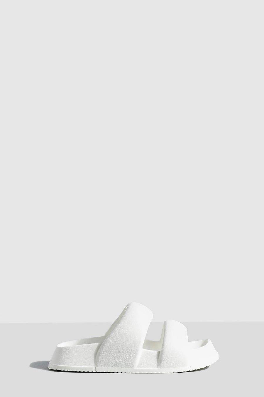 Ciabatte con doppia fascetta squadrata e suola spessa, White image number 1