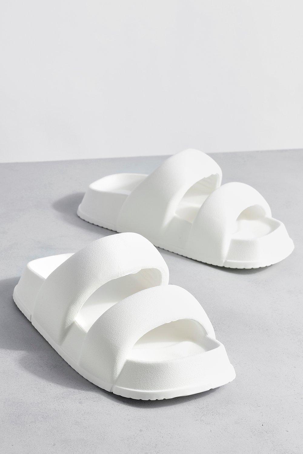 Two band best sale slide sandals white