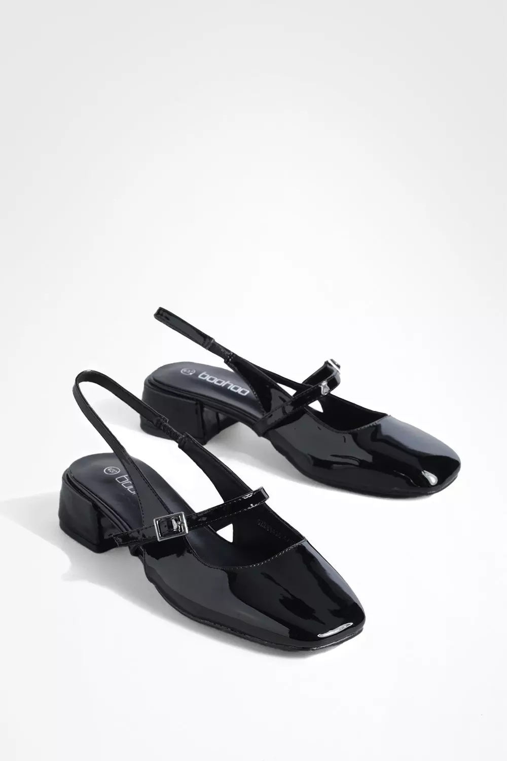 Black Low Block Heel Patent Slingback Ballets alternative image