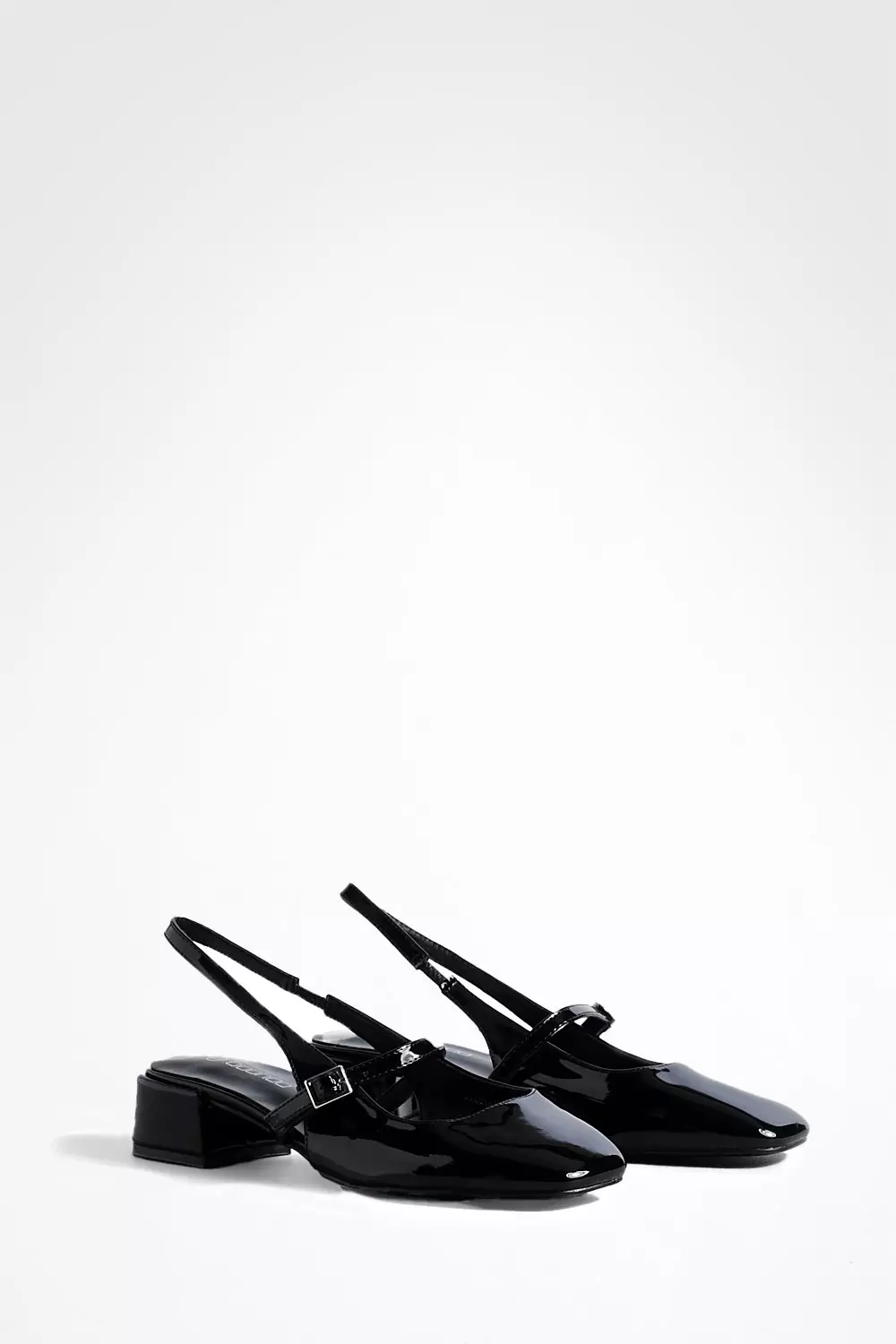 Black Low Block Heel Patent Slingback Ballets alternative image